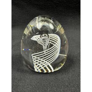 Vintage Steuben Crystal Latticino Spiral Paperweight Signed HEAVY!